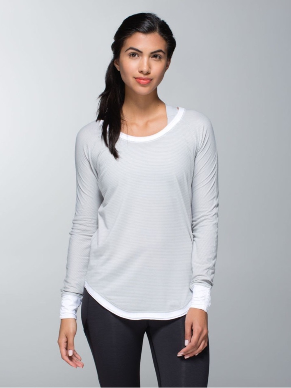 lululemon athletica Lightened Up Long Sleeve - Heathered Light Grey/White